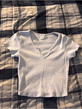 Ribbed Scoop Neck Tee - Cream